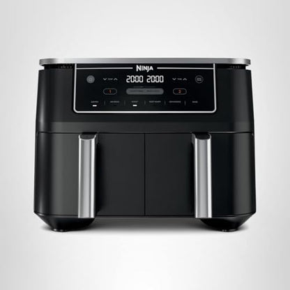 Ninja DZ302 Air Fryer: 10QT dual basket, cook two foods at once, 6-in-1 functions, powerful and efficient cooking.